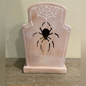 Hyde & Eek Halloween Terracotta Tombstone Spider Light Pink Orange - Target